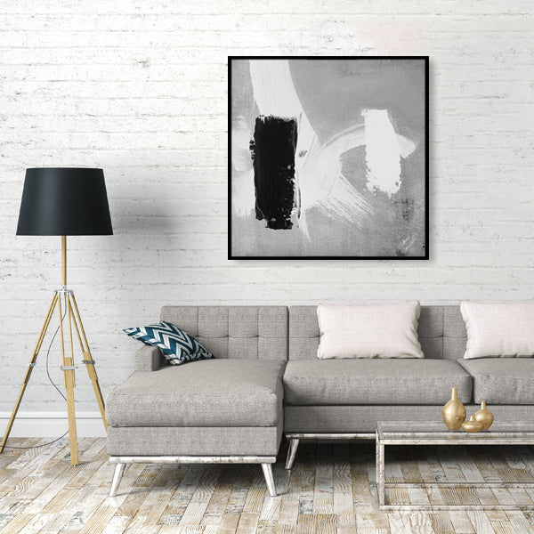 Black Grey Abstract Textured Partial Oil Painting