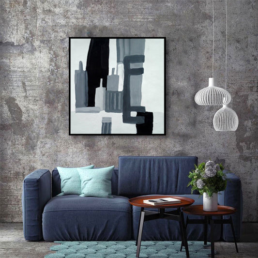 Black Grey Abstract Textured Partial Oil Painting