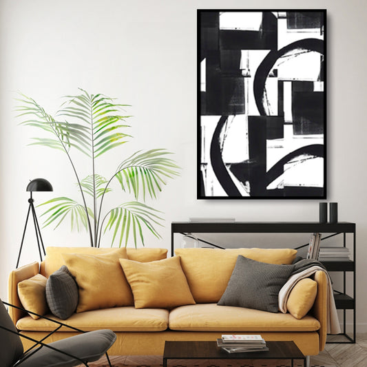 Black White Abstract Textured Partial Oil Painting