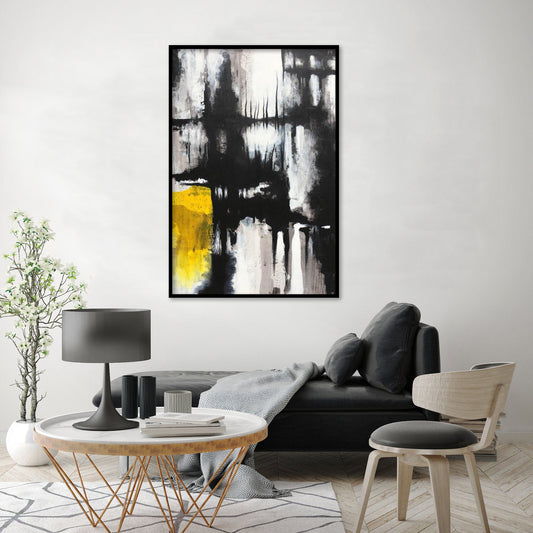 Black Yellow Abstract Textured Partial Oil Painting