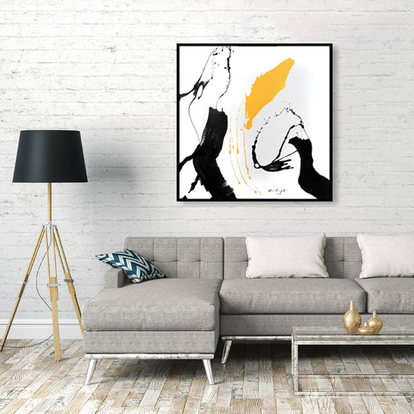 Black Yellow Abstract Textured Partial Oil Painting