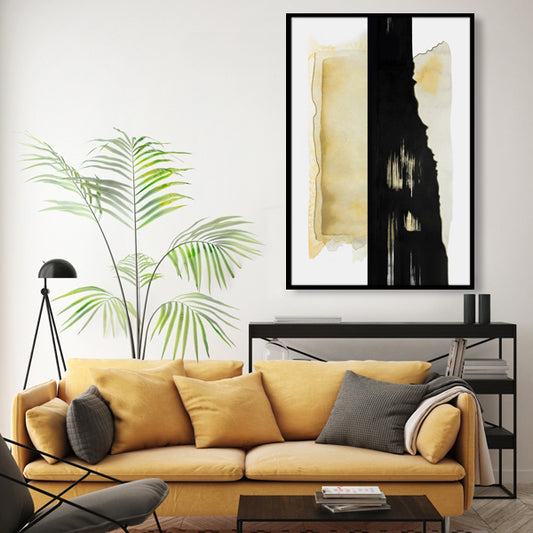 Black Yellow Abstract Textured Partial Oil Painting