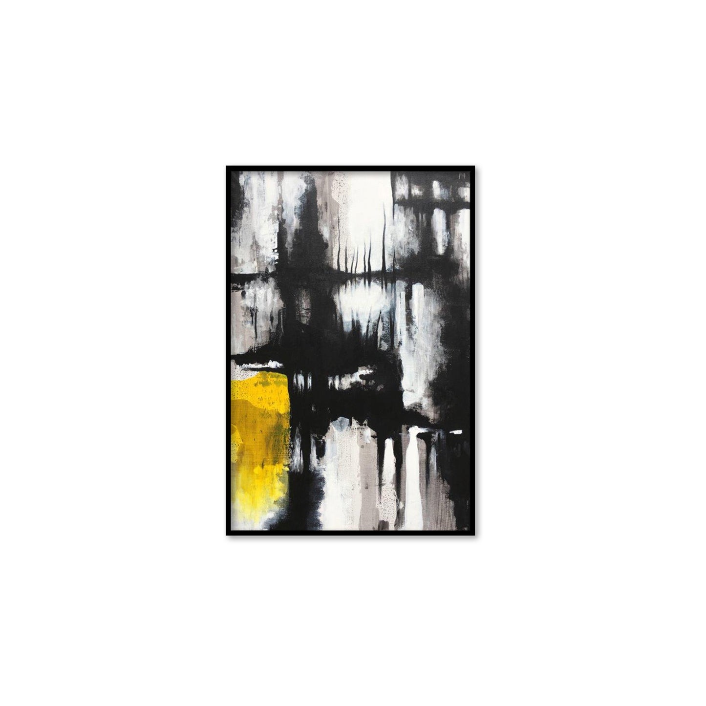 Black Yellow Abstract Textured Partial Oil Painting