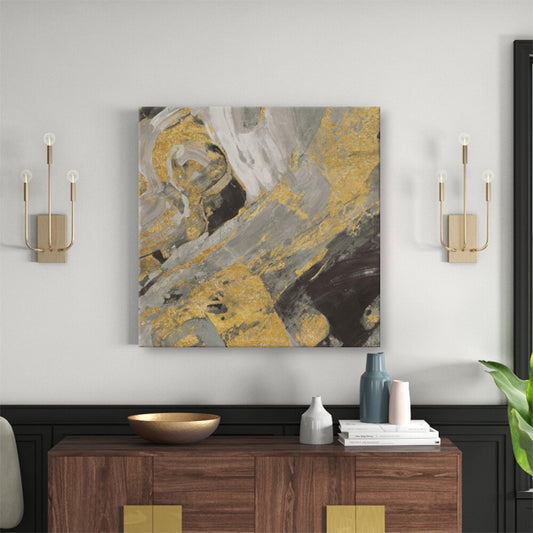 Yellow Grey Abstract Textured Partial Oil Painting