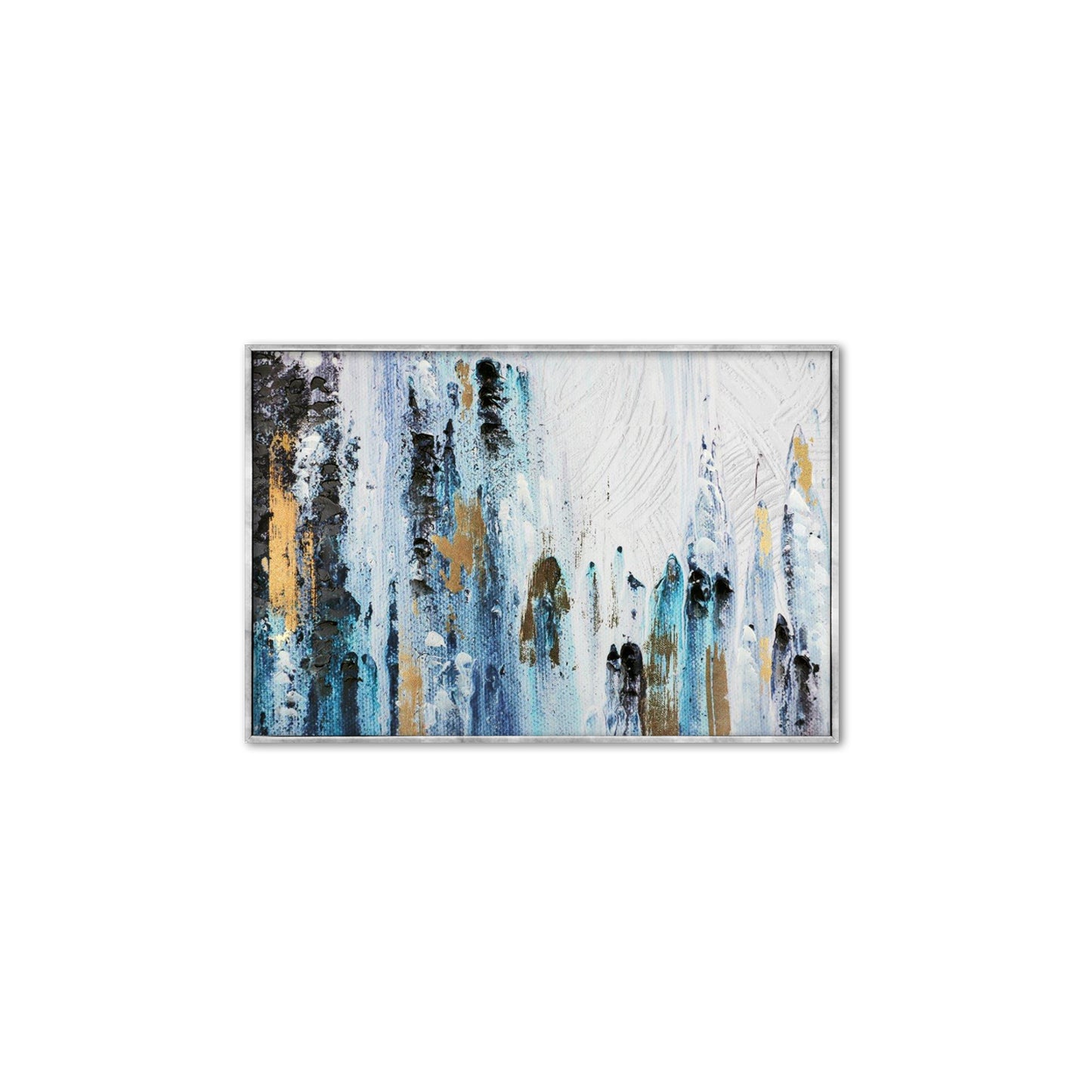 White Blue Abstract Textured Partial Oil Painting