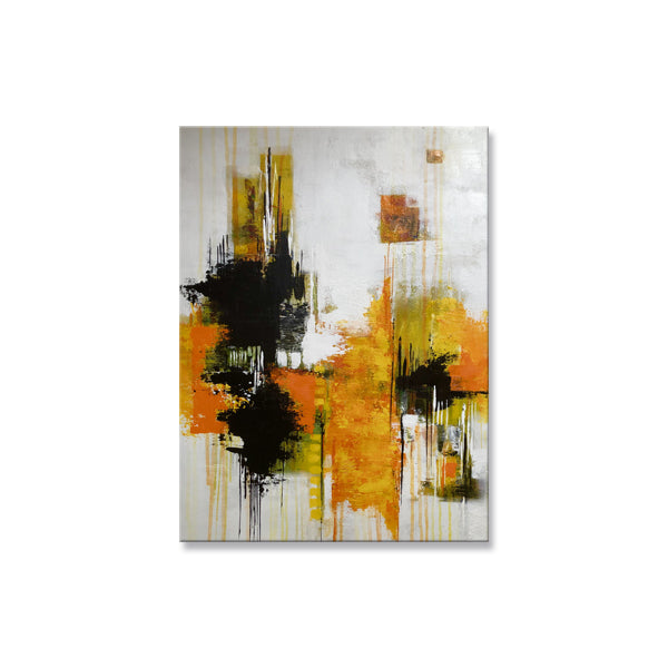 Black Yellow Abstract Textured Partial Oil Painting