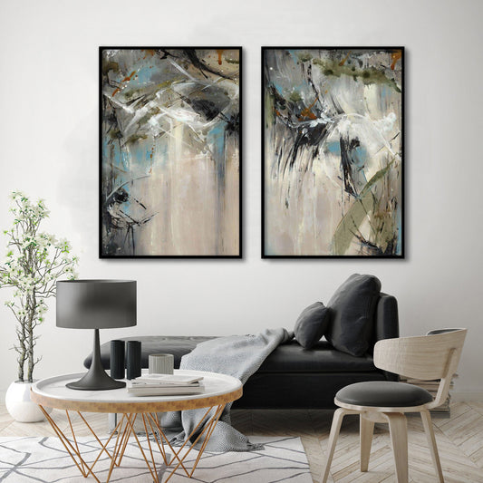 Cream Black Abstract Textured Partial Oil Painting