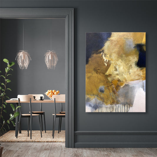 Yellow Black Abstract Textured Partial Oil Painting