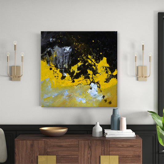 Yellow Black Abstract Textured Partial Oil Painting