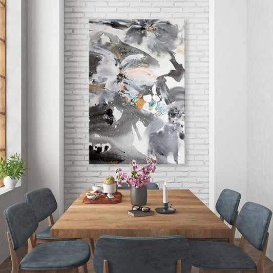 Grey White Abstract Textured Partial Oil Painting