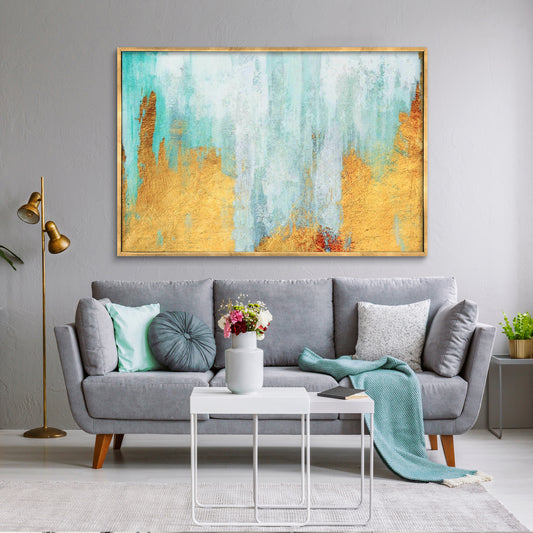 Yellow Turquoise Abstract Textured Partial Oil Painting