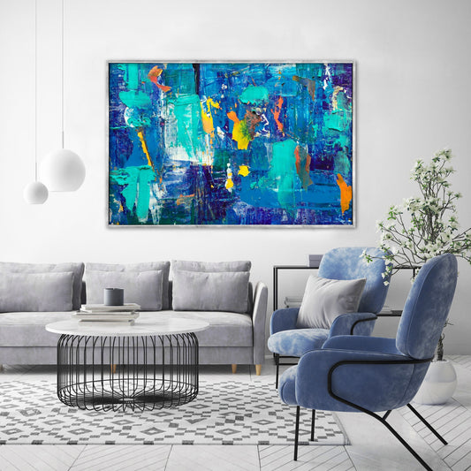 Blue Abstract Textured Partial Oil Painting