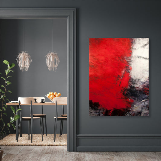 Red Black Abstract Textured Partial Oil Painting