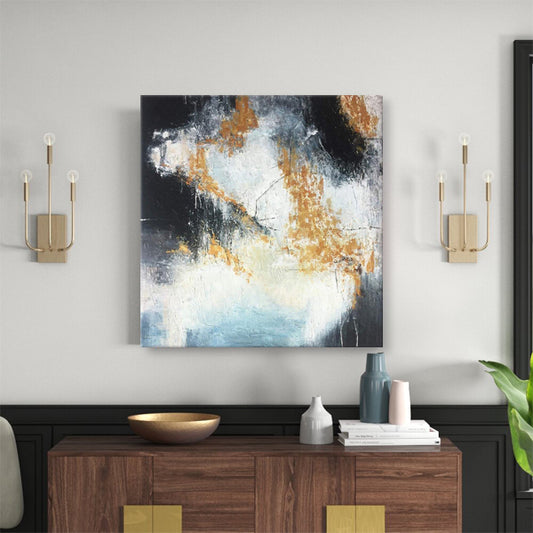 Yellow Black Abstract Textured Partial Oil Painting