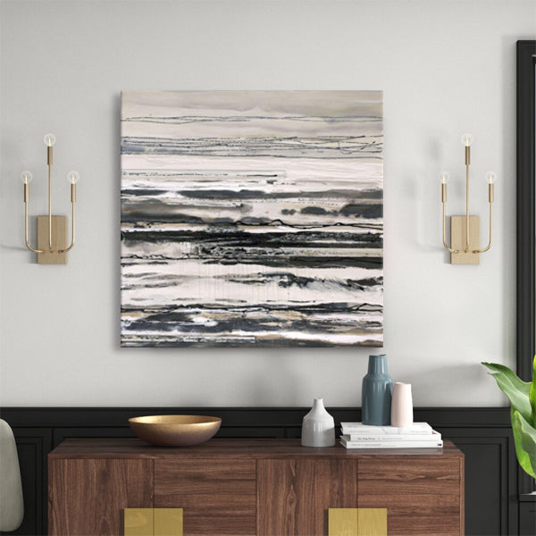 Beige Black Abstract Textured Partial Oil Painting