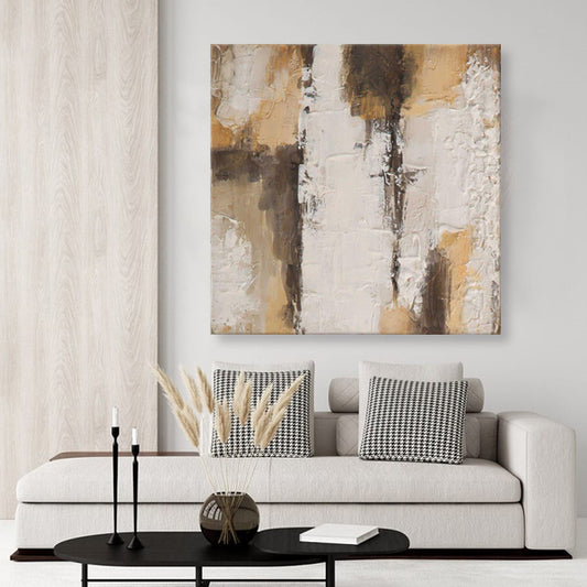 Beige Brown Abstract Textured Partial Oil Painting