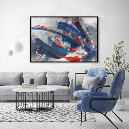 Blue Red Abstract Textured Partial Oil Painting