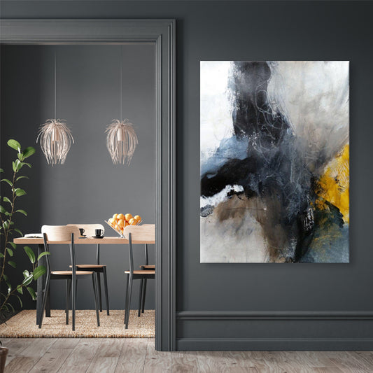 Black Grey Abstract Textured Partial Oil Painting