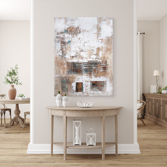 White Brown Abstract Textured Partial Oil Painting