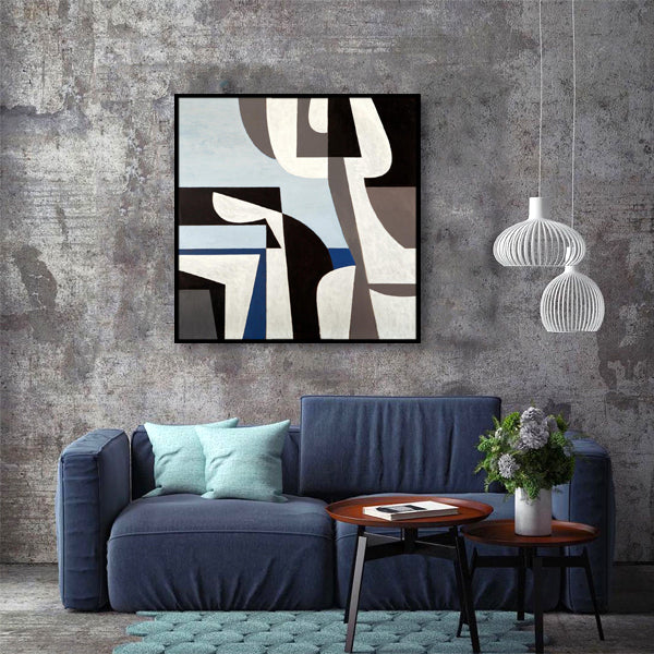 White Blue Abstract Textured Partial Oil Painting