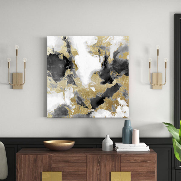 Gold Black Abstract Textured Partial Oil Painting