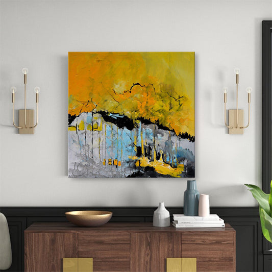 Yellow Black Abstract Textured Partial Oil Painting