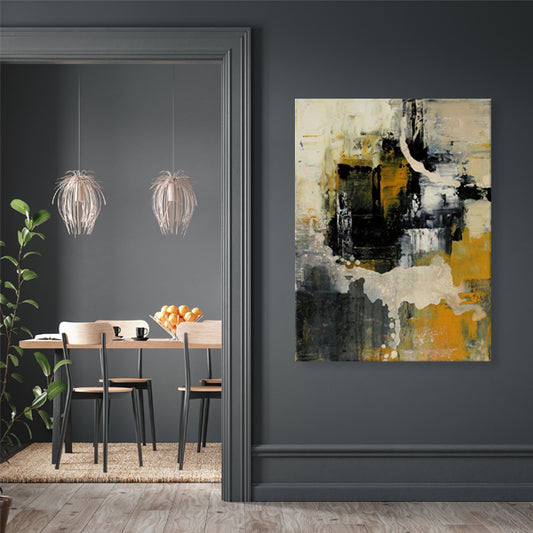 Black Yellow Abstract Textured Partial Oil Painting