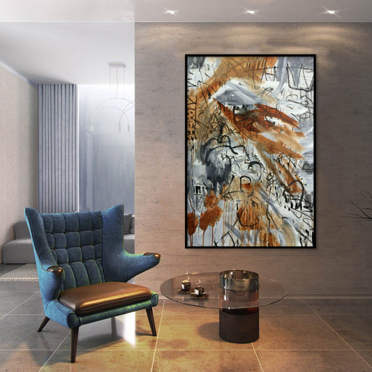 Brown Grey Abstract Textured Partial Oil Painting