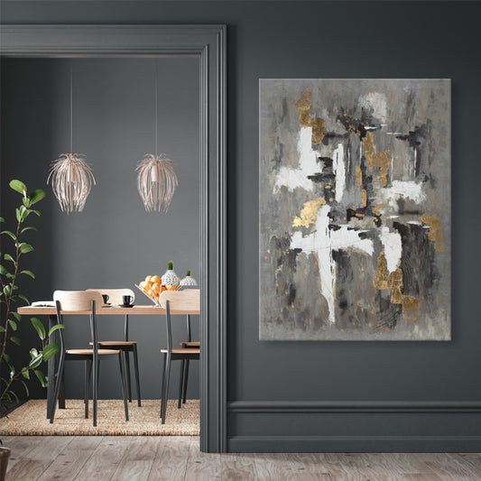 Grey White Abstract Textured Partial Oil Painting