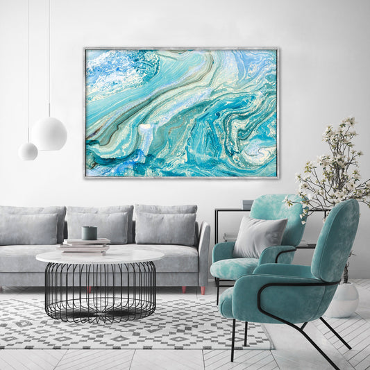 Turquoise Abstract Textured Partial Oil Painting