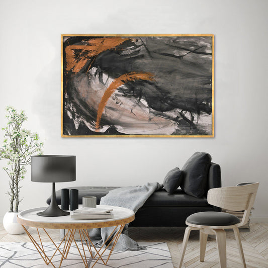 Black Brown Abstract Textured Partial Oil Painting