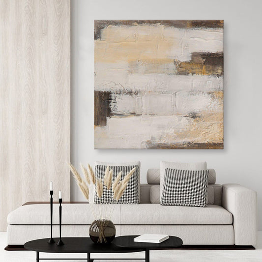 Beige Brown Abstract Textured Partial Oil Painting