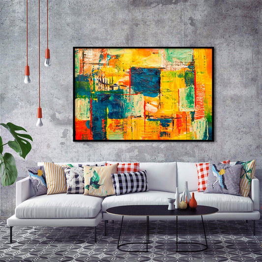 Yellow Navy Abstract Textured Partial Oil Painting