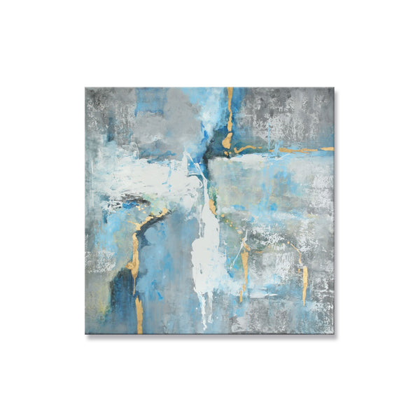 Grey Blue Abstract Textured Partial Oil Painting