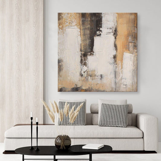 Beige Brown Abstract Textured Partial Oil Painting