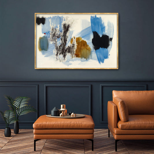 Blue Black Abstract Textured Partial Oil Painting