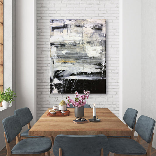 Grey Black Abstract Textured Partial Oil Painting