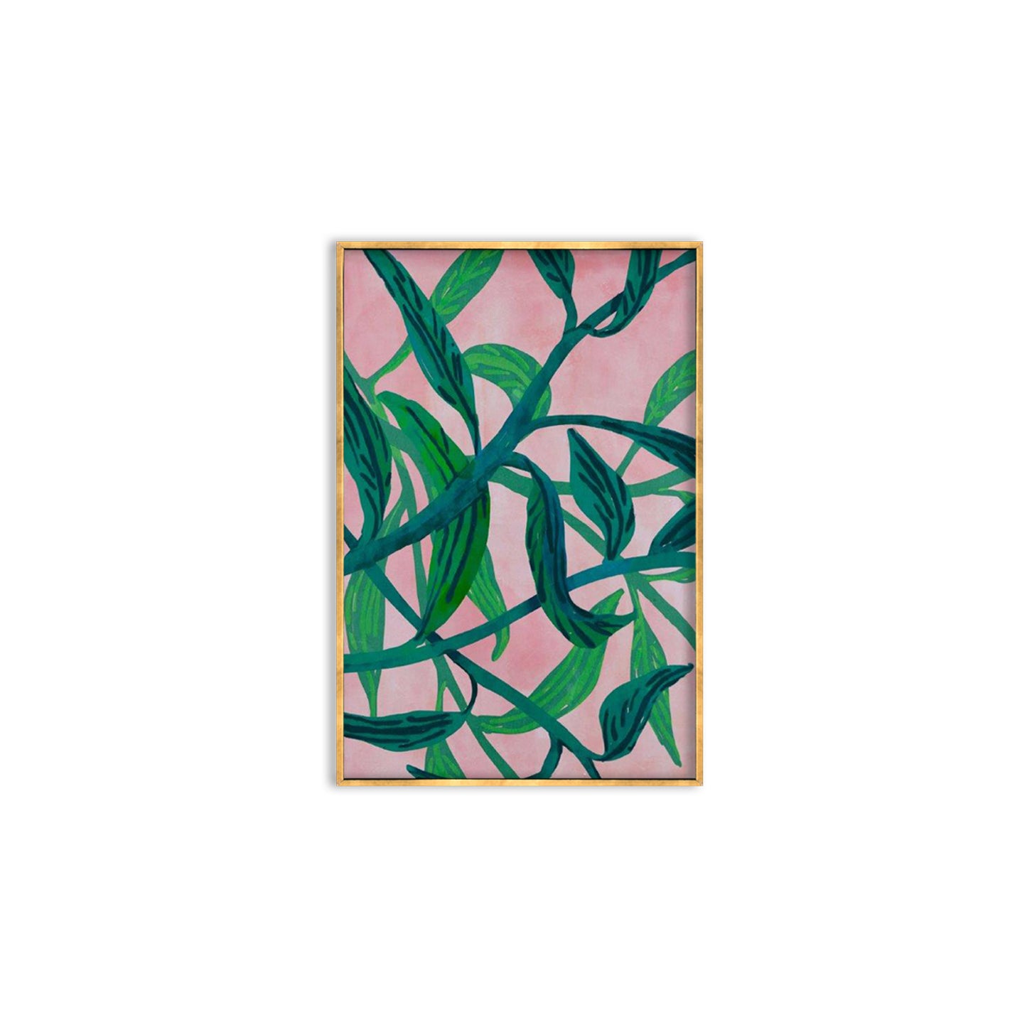 Green Leaf on Pink Textured Partial Oil Painting