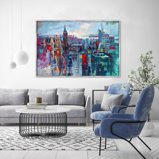 New York Cityscape Textured Partial Oil Painting