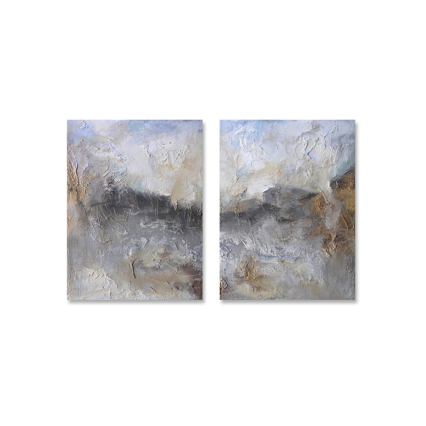 Misty Cliffs Diptych Textured Partial Oil Painting