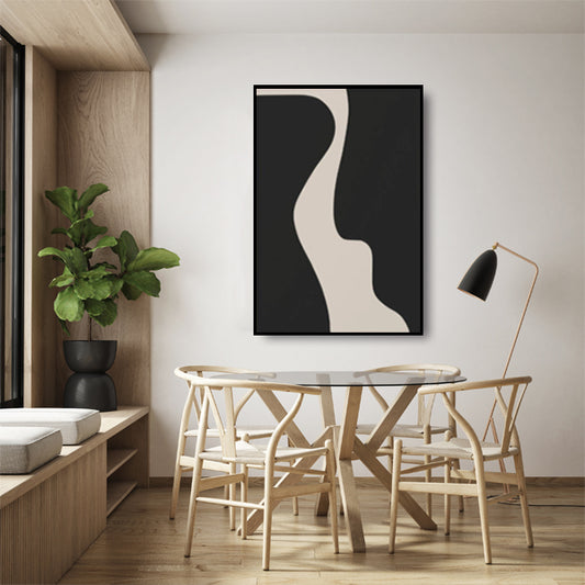 Cream Black Abstract Textured Partial Oil Painting