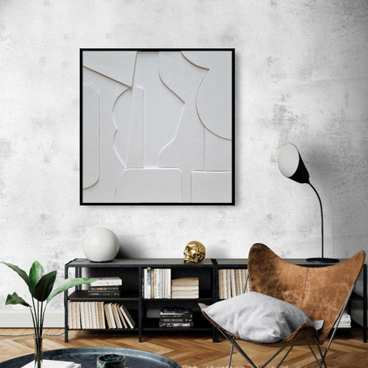 White Abstract Textured Partial Oil Painting