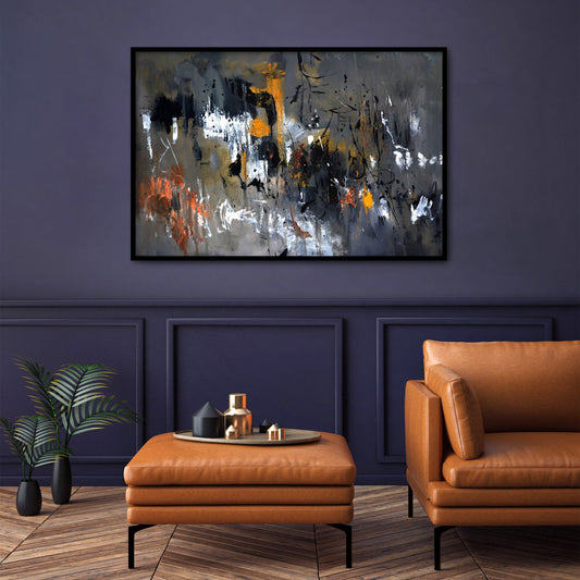 Black Orange Abstract Textured Partial Oil Painting