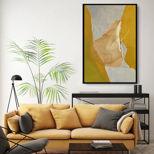 Yellow Grey Abstract Textured Partial Oil Painting